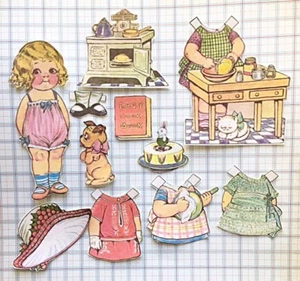 Holiday Baking Day Retro Vintage Paper Doll Handmade Fabric Die Cuts - Picture 1 of 6