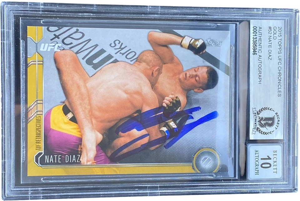 NATE DIAZ SIGNED 2015 TOPPS CHRONICLES GOLD /88 UFC CARD #52 BAS AUTO 10  - Image 1 of 1