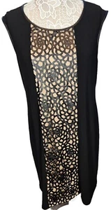 ALFANI Dress Sheath Shift Faux Leather Panel Black Sleeveless Lazer Cut Size XL - Picture 1 of 7