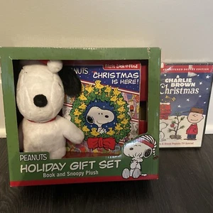 Peanuts Holiday Gift Set Book Snoopy Stuffed Animal DVD Charlie Brown Christmas  - Picture 1 of 6