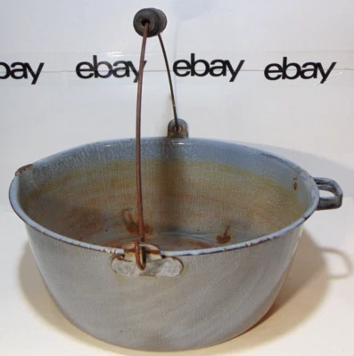 Wash Basin Antique Vintage Enamelware Graniteware Planter Dish Pan Pot Gray 14" - Image 1 of 4