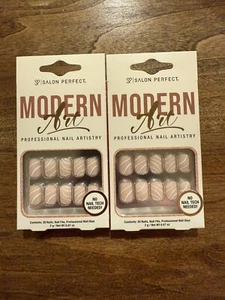 Salon Perfect Artificial Press-On Nails Modern Art White Lines Short (Lot Of 2) - Picture 1 of 1