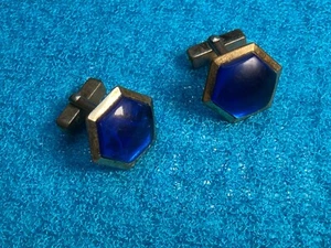 Cuff Links ANSON Hexagonal Shaped Blue Glass set in a Gold-tone Backing IN7152 - Picture 1 of 6
