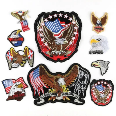 Large Patriotic Eagle US Flags Embroidered Patches Iron On Back Biker Appliques - Image 1 of 4