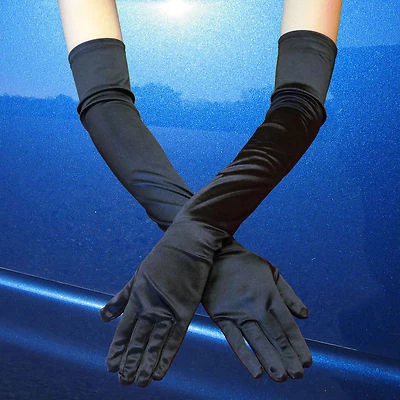 Fashion 23" Women Arm Long Satin BLACK Gloves Evening Party Bridal Wedding Opera - Image 1 of 4