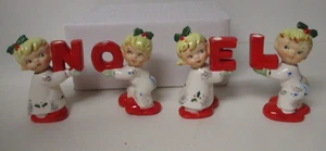 Vintage Napco Japan Keramik Weihnachten NOEL Mädchen halten große Buchstaben - Bild 1 von 6