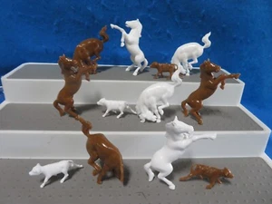 Marx Reissue Western  Bucking Horses & Calves (54MM) 12 in 3 Poses Brown & White - Picture 1 of 3