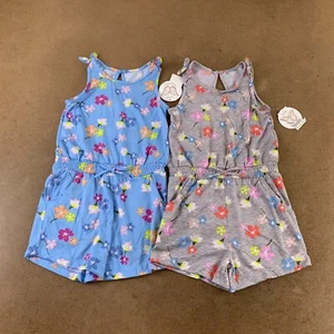 Sweet Butterfly Girls Size Large (6X) Blue/Heather Gray Flroal Print Rompers NWT - Picture 1 of 9