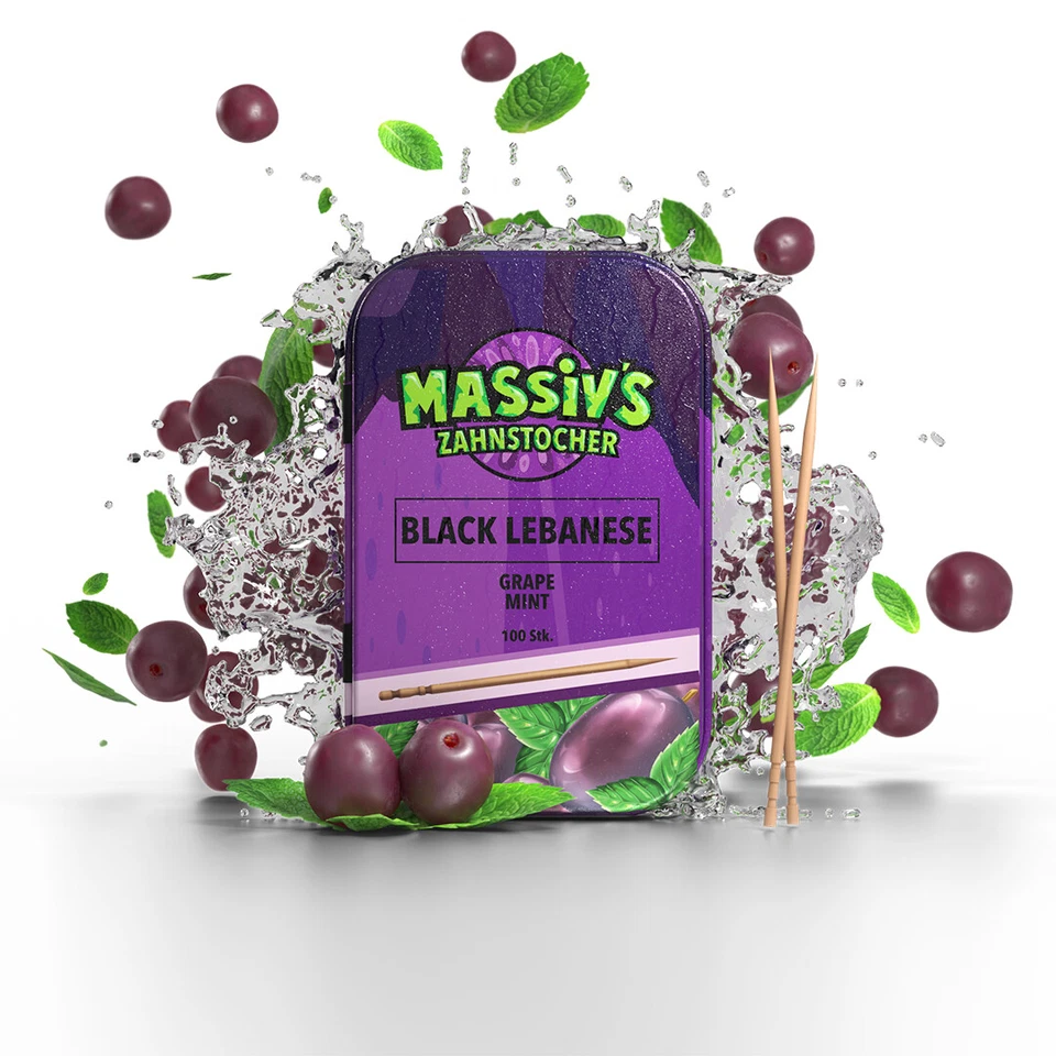 MASSIVS ZAHNSTOCHER Massiv's Zahnstocher - Zahnstocher mit Geschmack – BLACK LEBANESE Grape Mint