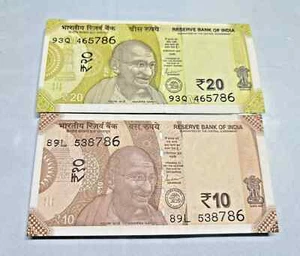 OFFER Indian Rs.10 & 20 Rupees Currency Note With Holy Lucky No. 786 - Picture 1 of 3