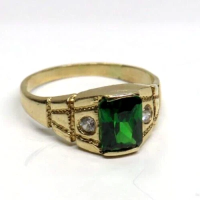 Vntg Real 14K Yellow Gold Cocktail RING w/ Green Stone & Accents sz 5.5  ladies - Image 1 of 4