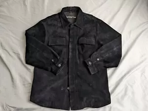 Claiborne Jacket Black 100% Genuine Leather Suede Button Up Shacket Mens Size XL - Picture 1 of 12