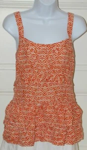 Top sin mangas BANANA REPUBLIC NUEVO CON ETIQUETAS con estampado naranja y marfil seda con volantes talla M - Imagen 1 de 6