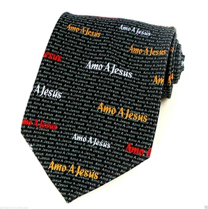 Amo A Jesus Men's Neck Tie Religious Christian Spanish Language Black Necktie  - Picture 1 of 3