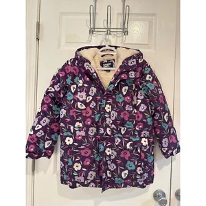 Lands' End Floral Puffer Coat Sherpa Lined Hooded Winter Jacket Girl's L - Picture 1 of 6