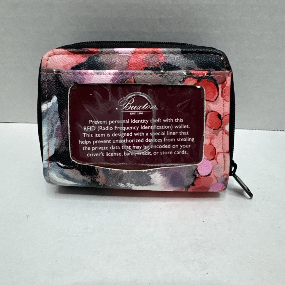 Carteira de couro acordeão Buxton RFID Wizard vermelha e preta floral 2 zíperes nova sem etiquetas - Imagem 1 de 4