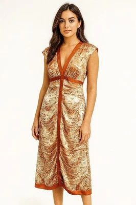 Nicole Miller Bodycon Ruched Dress Silk Baroque Vintage Y2K Greek Goddess SZ 0 - Image 1 of 4