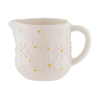 Daisy Milk Jug 275ml Creamer Ceramic Hand Painted Flower Embossed White Pourer - Image 1 of 4