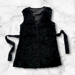 Dolce Cabo Wool/Fur Tunic Vest Large Black Belted Tie Waist Minimalist Neutral - Imagen 1 de 11