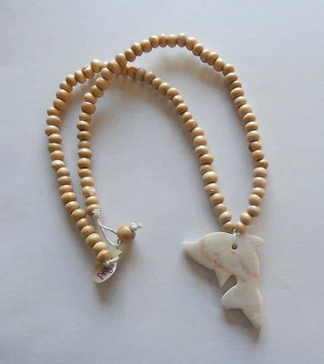 Necklace & pendant-agate dolphin-beige beads-18" long -pretty - Image 1 of 2