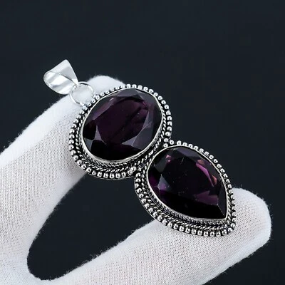 Ametista Pietra Preziosa Pendente, 925 Sterling Argento Pendente per Regalo - Immagine 1 di 4