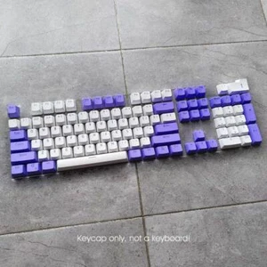 Double Shot PBT Keycaps Set White with Purple OEM Height fit Cherry MX Keyboards - Picture 1 of 7