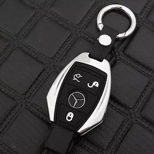 For Mercedes Benz CLA CLS CLK GLK GLA GLC Chrome Silver Key Fob Case Metal Cover - Picture 1 of 5