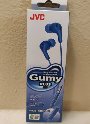 JVC HA-FX7M~NEW~Gumy Plus Earbuds~Noise Isolate~Remote & Microphone ~Berry Blue - Image 1 of 4