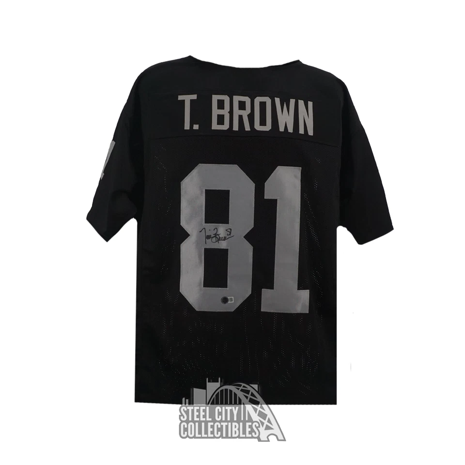 Camiseta de fútbol negra personalizada autografiada por Tim Brown Oakland-BAS Foto 1 de 1