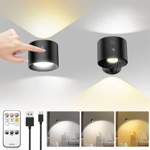 Double Head Wall Lamp Touch Control Remote 360 Rotatable USB Recharge Wireless - Picture 1 of 7