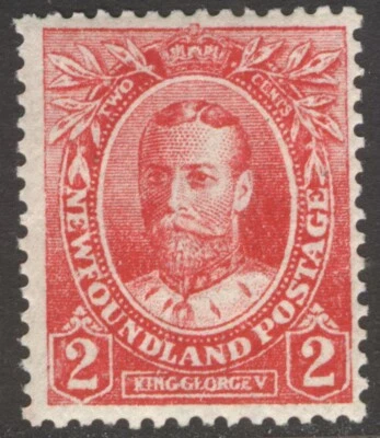 NEWFOUNDLAND 105b 1916 2c ROSE RED KGV ROYAL FAMILY ISSUE WARTIME PRINTING MPH  - Image 1 of 2