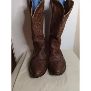 Justin Vintage marbled Brown Leather Boots With Embroidered Sides Size 11EE - Picture 1 of 8