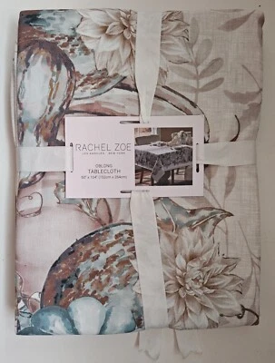Rachel Zoe Blue Brown Pumpkin Tablecloth Oblong 60x104 Fall Autumn Thanksgiving - Image 1 of 4
