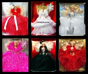 1988 Happy Holidays Barbie Doll Lot 6 1989 1990 1991 1992 1993 On Backing No Box - Imagen 1 de 7