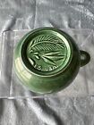 Redwing Green Glazed Pottery Cereal Bowl with Handle Marked ES USA Vintage