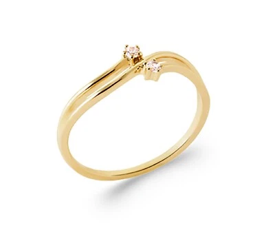 Ring Aus 18 Karat Vergoldet - Cabochon Mit 2 Zirkonen Und 3 Ringen In Wellenform - Bild 1 von 4