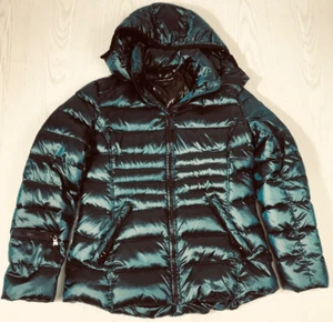 Andrew Marc Down Puffer Jacket Womens L Green 650 Fill Power Full Zip Lined - Picture 1 of 14