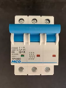 MCG 6 AMP TYPE C TRIPLE POLE 400V 6kA TP106C CIRCUIT BREAKER MCB JVM1-63 - Picture 1 of 2