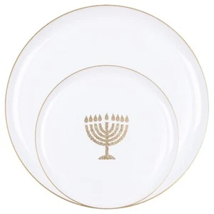 Hanukkah White and Gold Disposable Plates for 10 - Picture 1 of 1