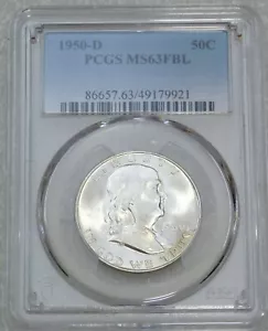 1950-D Franklin Half Dollar PCGS MS63FBL Full Bell Lines Frosty Luster PQ #H9C - Picture 1 of 4