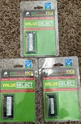 (3) 667 MHz 2GB Memory Modules DDR2 SO-DIMM 200 Pin Notebooks Laptops New - Image 1 of 4
