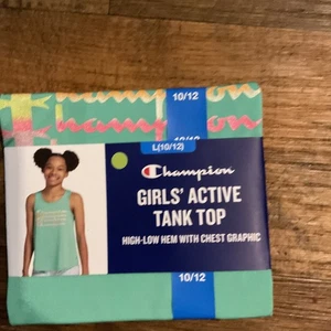 Champion Girl’s Active Logo Tank Top High-Low Hem - Pacific Aqua Size 10/12 - Picture 1 of 2