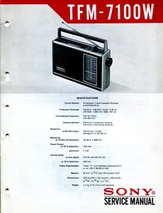 Sony TFM-7100W FM/AM Solid State Portable Radio Service Manual - Picture 1 of 3