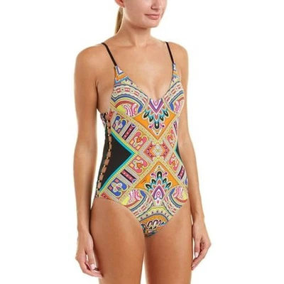 Trina Turk 尼泊尔印花连体泳衣串珠镂空侧绑带 10 — 第 1/4 张图片