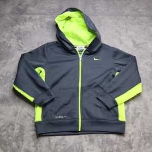 Nike Therma Fit Full Zip Up Sweatshirt Jacket Youth 7 Black Neon Yellow Casual - Picture 1 of 12