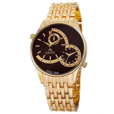 August Steiner AS8141BR Quartz Dual Time Brown Dial GoldTone Bracelet Mens Watch - Image 1 of 4