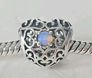 Genuine Pandora Bracelet Charm - Silver October Birthstone Signature Heart S925 - Picture 1 of 6
