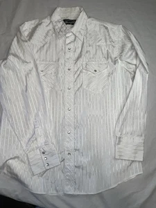 Wrangler Western Shirt Mens Large White Striped Pearl Snap - Picture 1 of 8