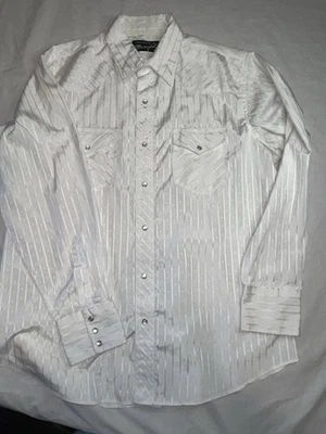 Wrangler Western Shirt Mens Large White Striped Pearl Snap - Image 1 of 4