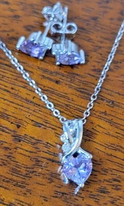Amethyst Diamant & Sterling Silber Schmuck Set Ring Ohrringe Halskette ❤️ Form  - Bild 1 von 24